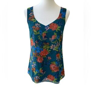 CAbi Floral Sleeveless Blouse - Blue and Red